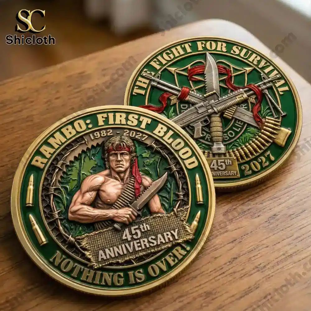 Rambo First Blood 45th Anniversary Challenge Coin - Adult & Kids T-Shirts, Sweatshirts & Hoodies apparel design preview 1