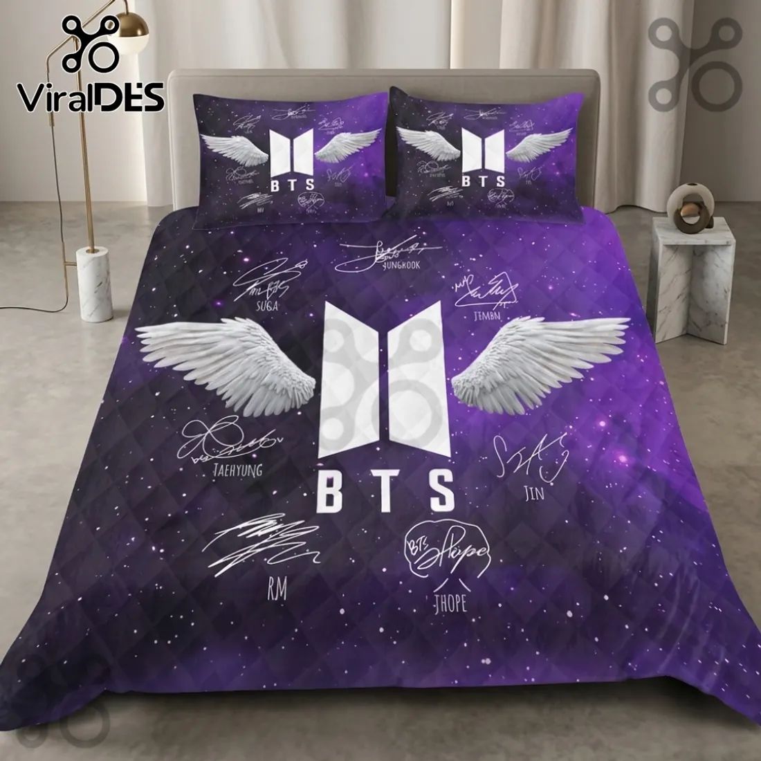 BTS Purple Galaxy Wings 3-Piece Bedding Set - Adult & Kids T-Shirts, Sweatshirts & Hoodies apparel design preview 1