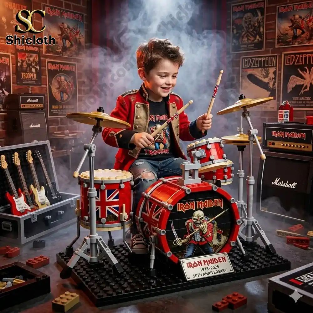 Iron Maiden 50th Anniversary Drum Set Building Block - Adult & Kids T-Shirts, Sweatshirts & Hoodies apparel design preview 1