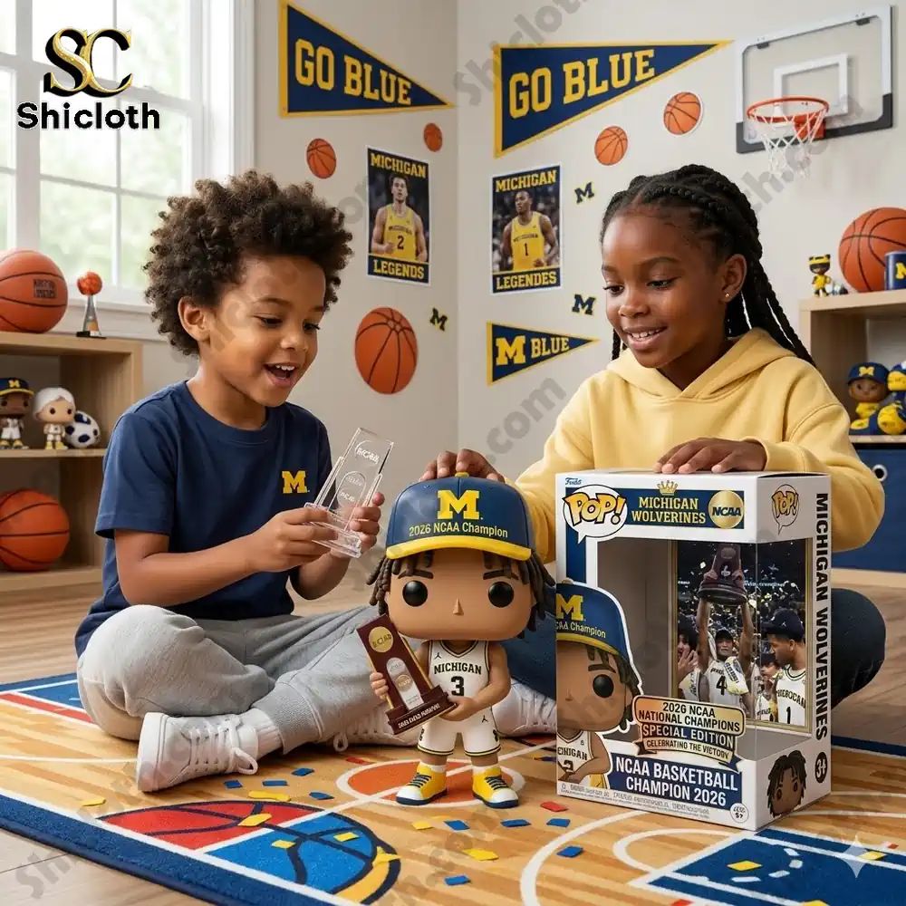 2026 NCAA Champions Michigan Wolverines Pop! Figure - Adult & Kids T-Shirts, Sweatshirts & Hoodies apparel design preview 1