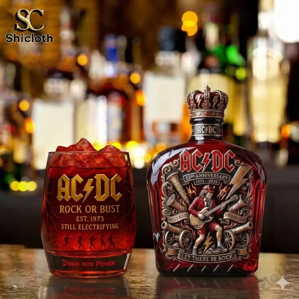 ACDC Band Commemorative Whiskey Glass And Bottle - Adult & Kids T-Shirts, Sweatshirts & Hoodies apparel design preview 1