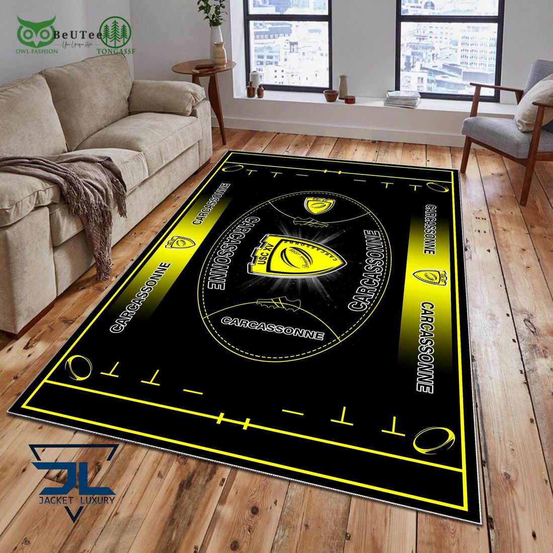 US Carcassonne French Rugby Carpet Rug - Adult & Kids T-Shirts, Sweatshirts & Hoodies apparel design preview 1