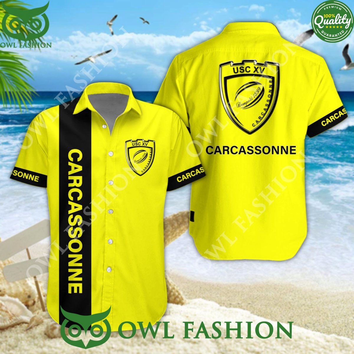 US Carcassonne French Rugby Top 14 Team Hawaiian - Adult & Kids T-Shirts, Sweatshirts & Hoodies apparel design preview 1