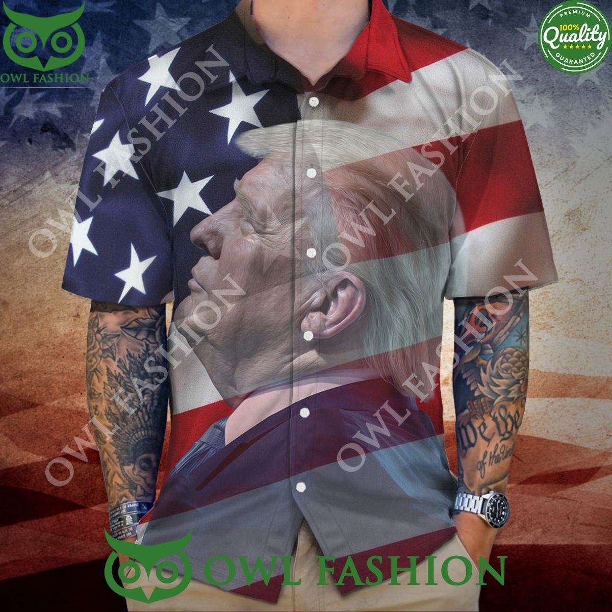 US Flag With Trump America Hawaiian Aloha - Adult & Kids T-Shirts, Sweatshirts & Hoodies apparel design preview 1