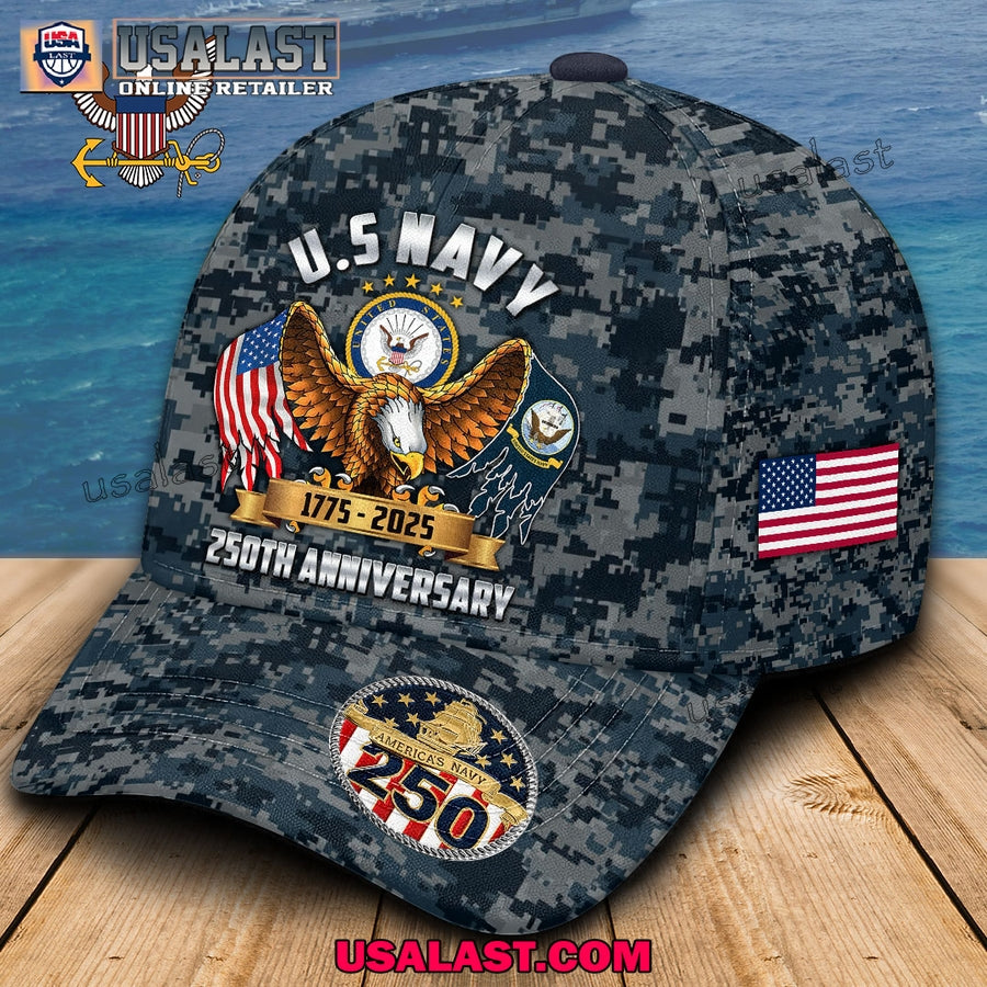 US Navy 250th Anniversary Blue Camo Classic Cap - Adult & Kids T-Shirts, Sweatshirts & Hoodies apparel design preview 1