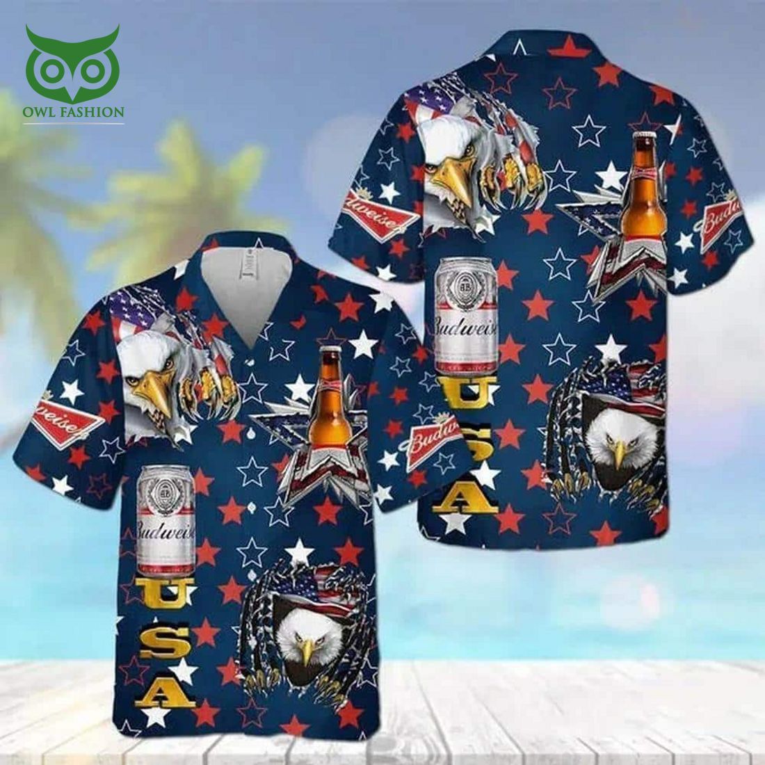 USA Flag Eagle Budweiser Beer Hawaiian Beach Lovers - Adult & Kids T-Shirts, Sweatshirts & Hoodies apparel design preview 1