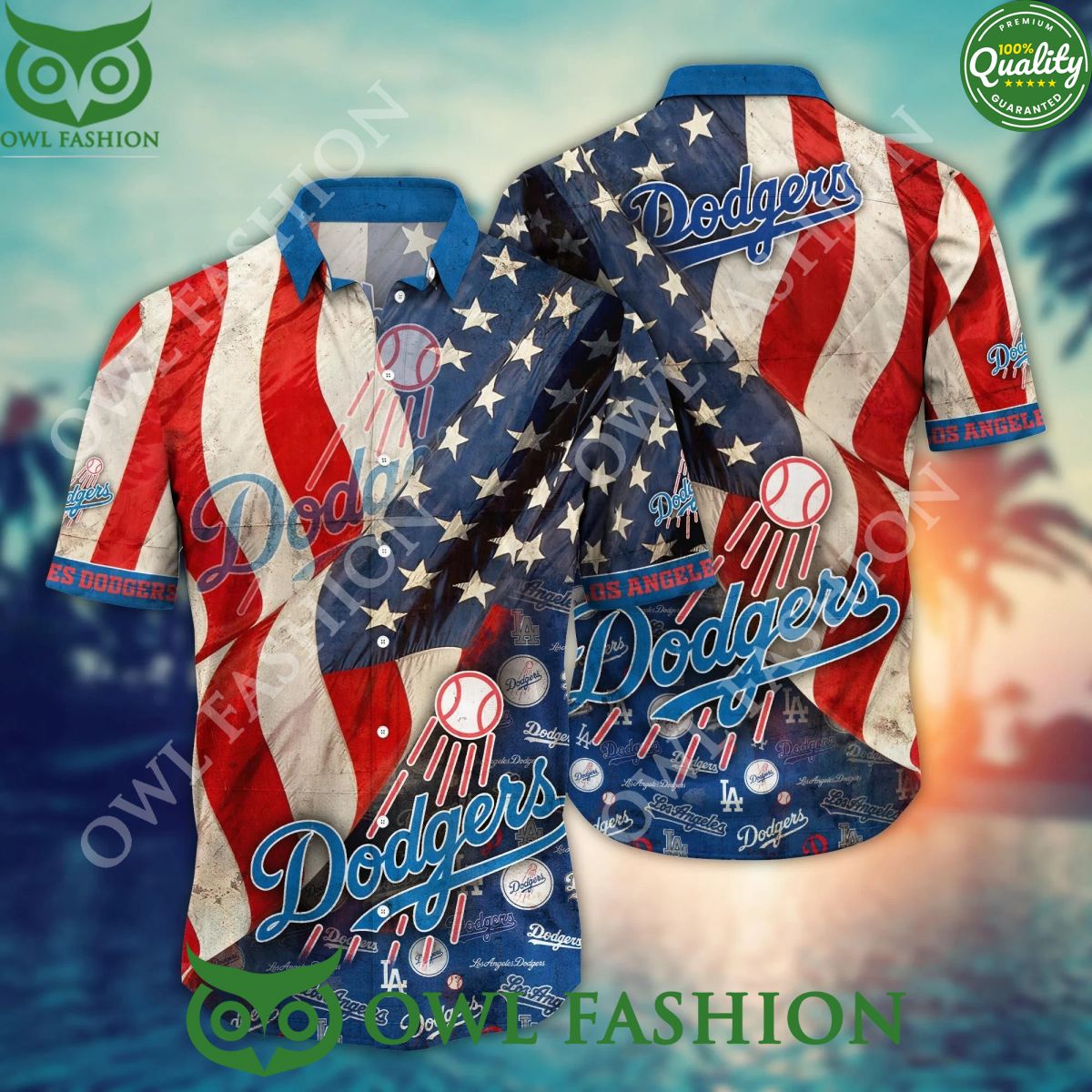 USA Flag In Summer Los Angeles Dodgers MLB Hawaii - Adult & Kids T-Shirts, Sweatshirts & Hoodies apparel design preview 1