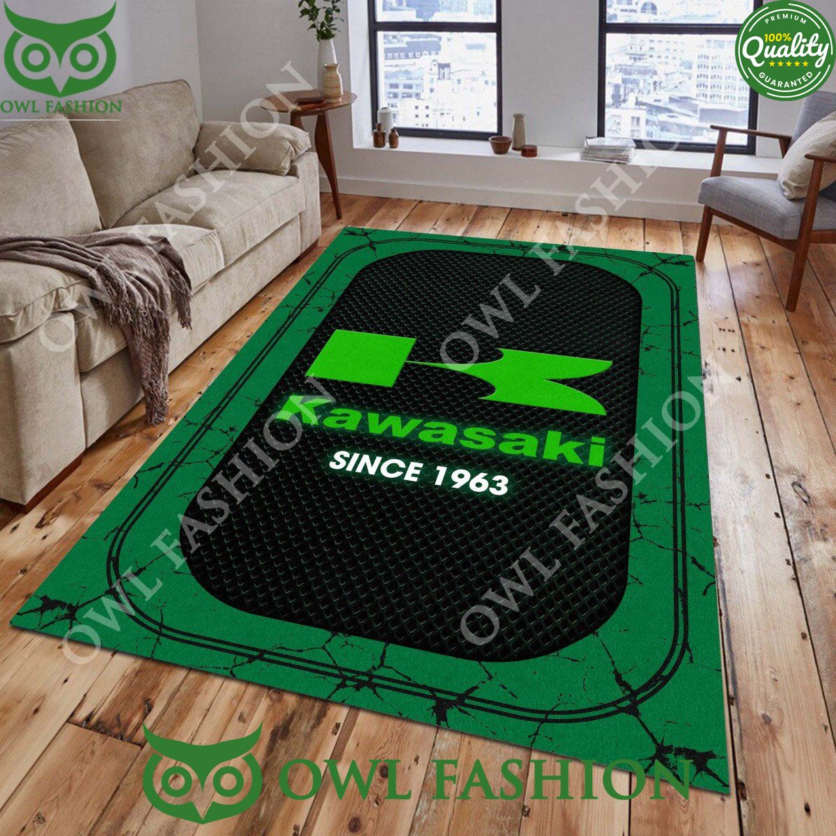 Kawasaki Since 1963 Car Brand Rug Carpet Stone Marble - Adult & Kids T-Shirts, Sweatshirts & Hoodies apparel design preview 1