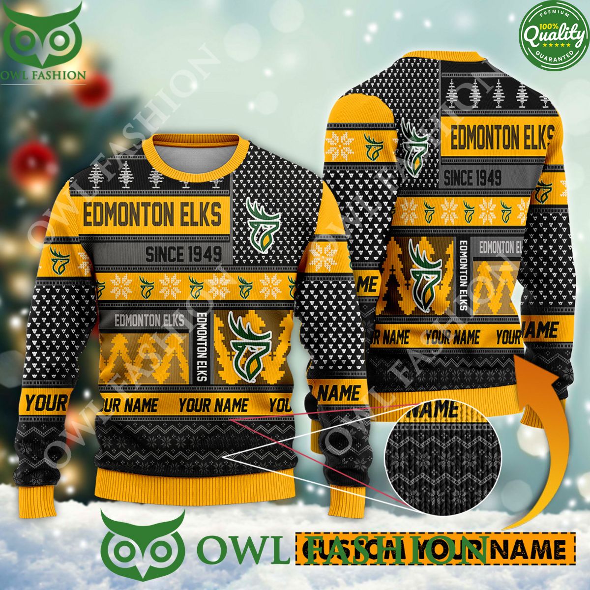 Edmonton Elks since 1949 Custom name CFL Yellow Ugly - Adult & Kids T-Shirts, Sweatshirts & Hoodies apparel design preview 1