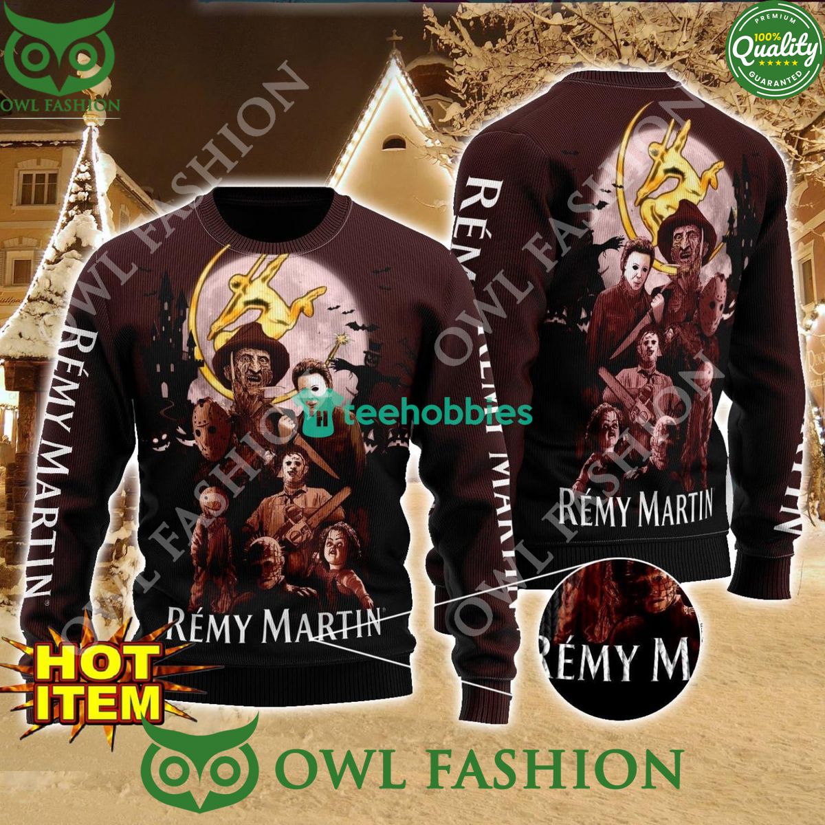Remy Martin Horror Halloween Night 2024 Ugly Sweater - Adult & Kids T-Shirts, Sweatshirts & Hoodies apparel design preview 1
