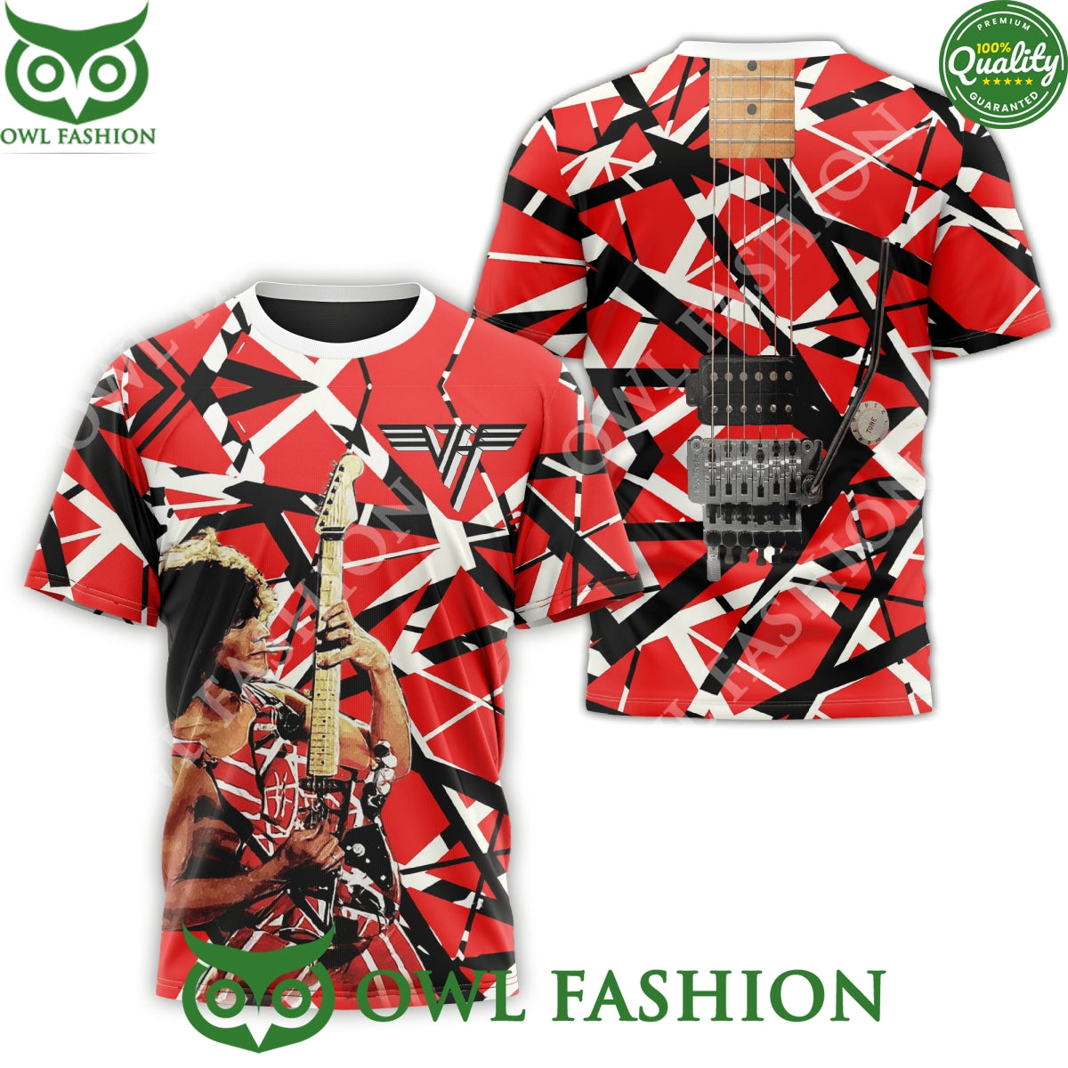 Van Halen Playing Guitar with Logo 3D - Adult & Kids T-Shirts, Sweatshirts & Hoodies apparel design preview 1