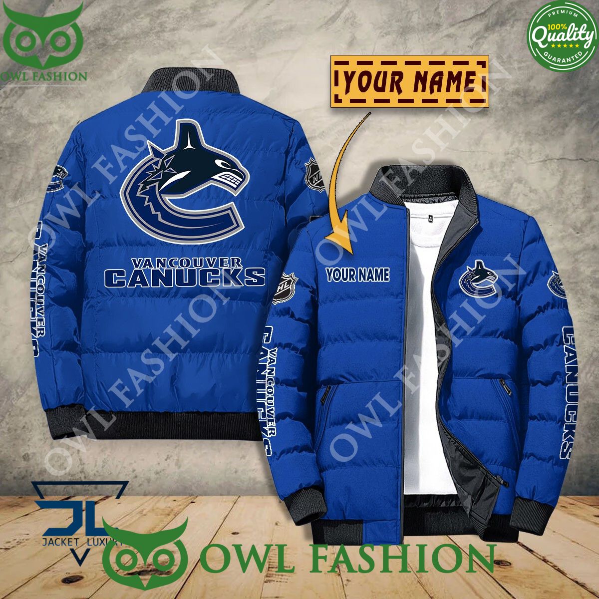 Vancouver Canucks Custom Name NHL Ice Hockey Puffer - Adult & Kids T-Shirts, Sweatshirts & Hoodies apparel design preview 1