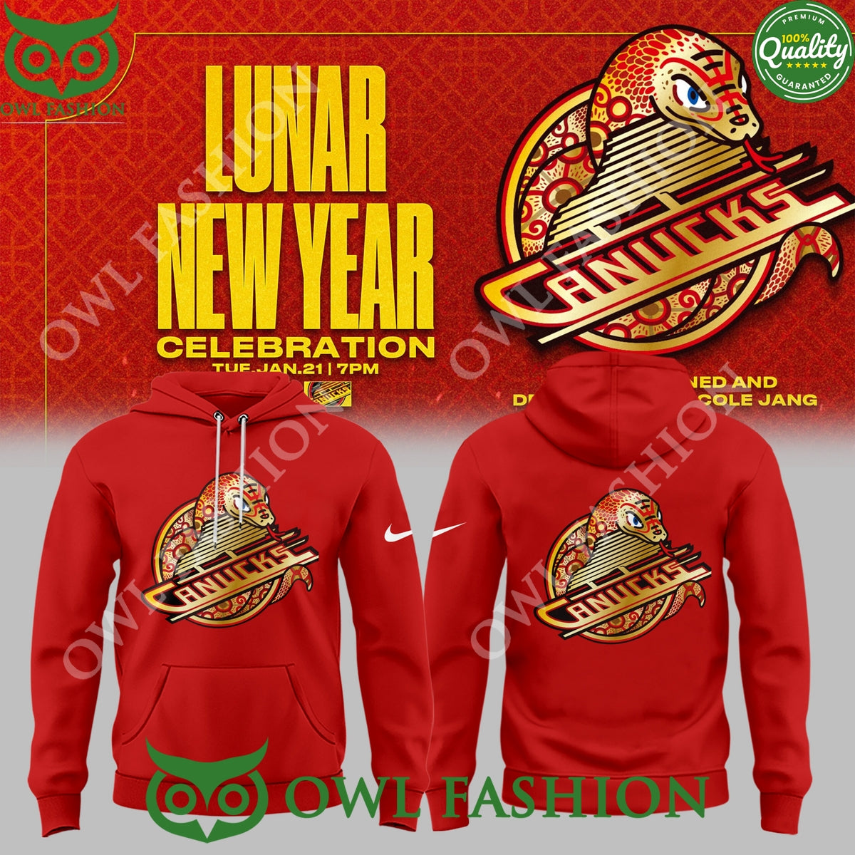 Vancouver Canucks Lunar New Year Nicole Jang Red - Adult & Kids T-Shirts, Sweatshirts & Hoodies apparel design preview 1