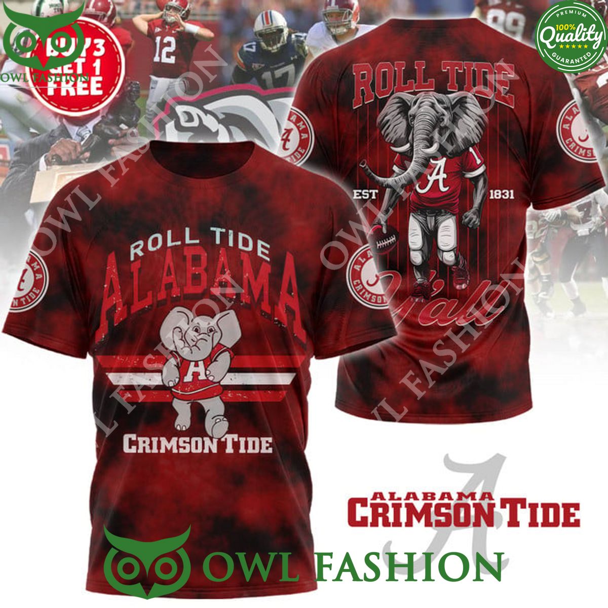 Roll Ride Alabama Crimson You all est 1831 - Adult & Kids T-Shirts, Sweatshirts & Hoodies apparel design preview 1