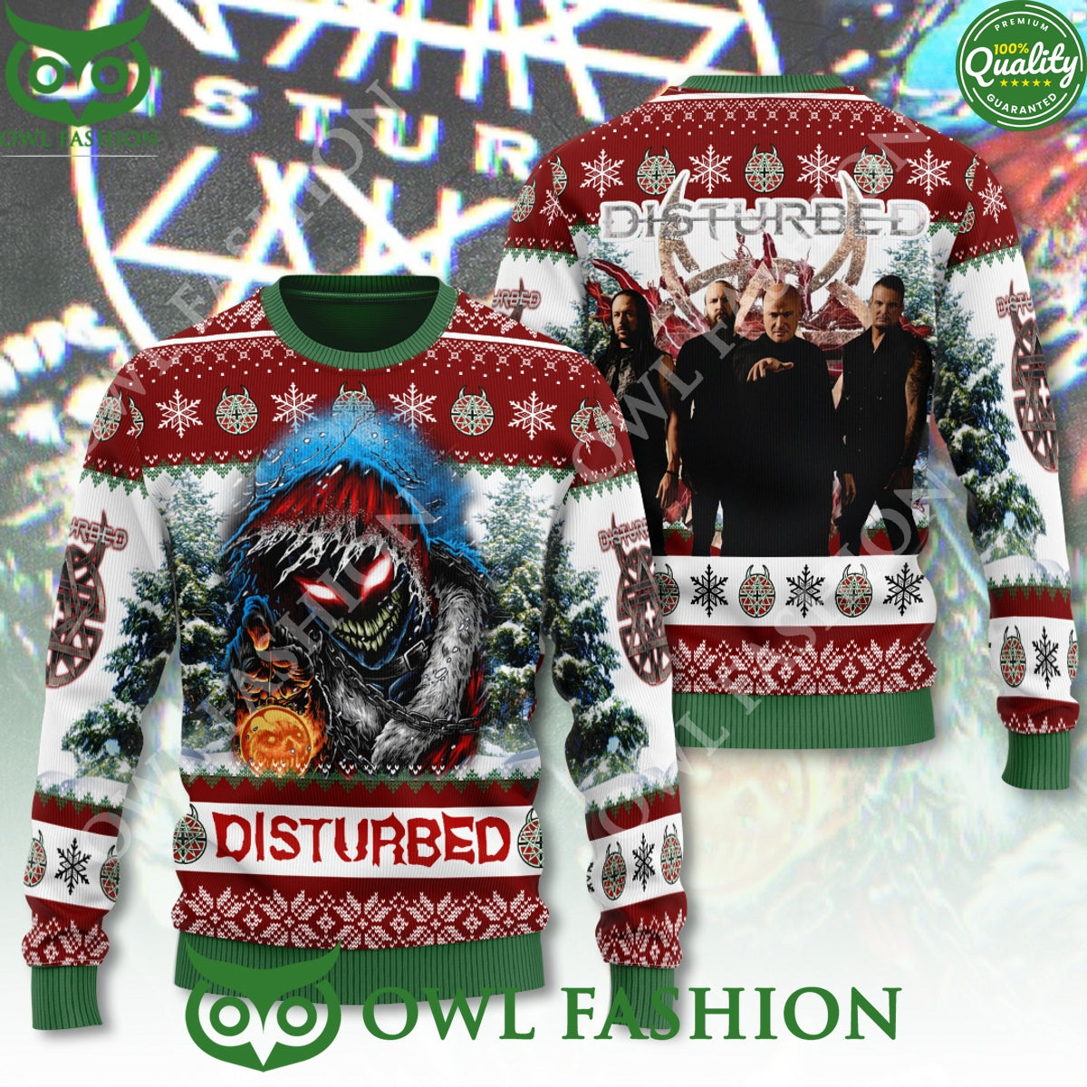Disturbed 1994 Heavy Metal Christmas 3D Ugly Sweater - Adult & Kids T-Shirts, Sweatshirts & Hoodies apparel design preview 1
