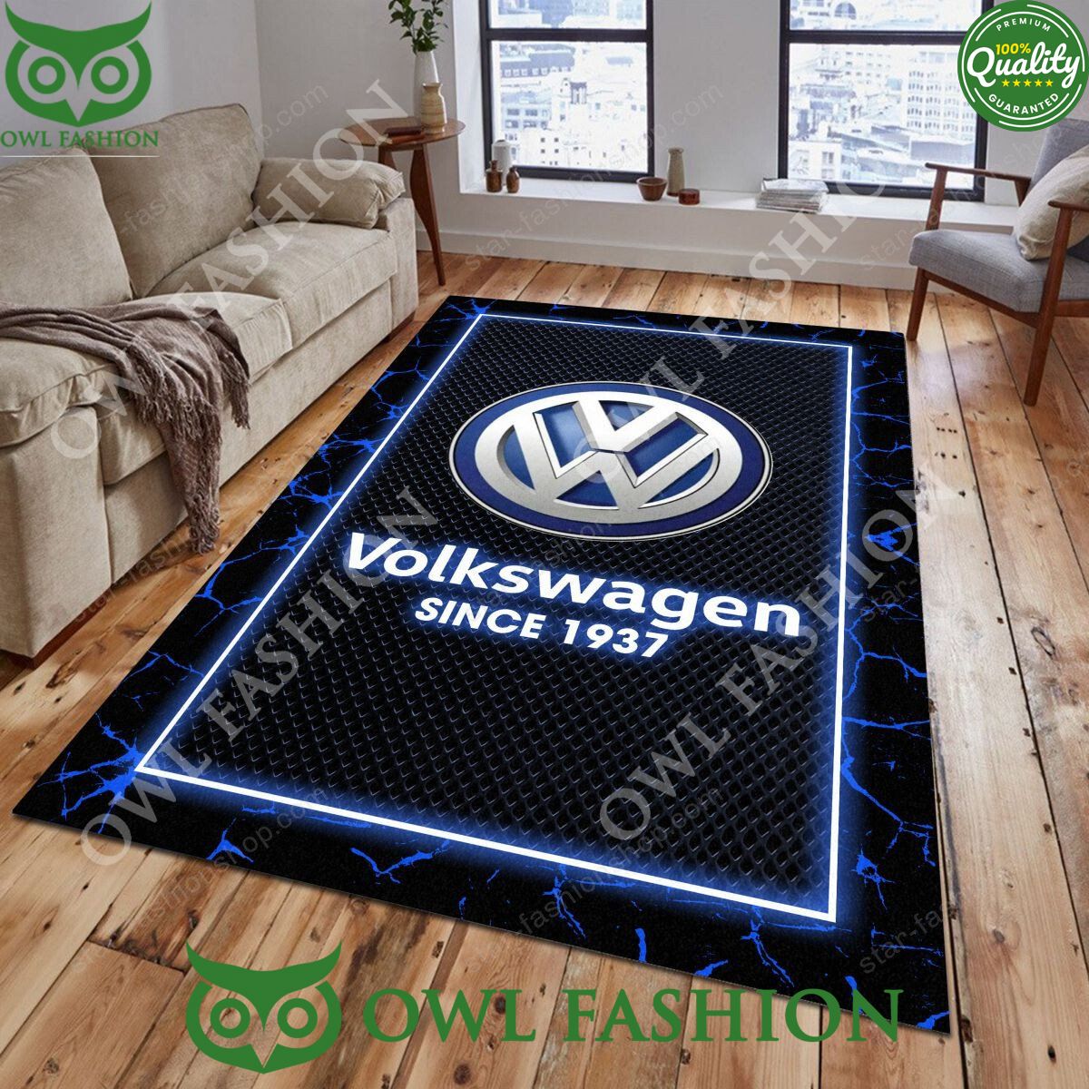 Volkswagen Blue Logo Living Room Premium Rug Carpet - Adult & Kids T-Shirts, Sweatshirts & Hoodies apparel design preview 1