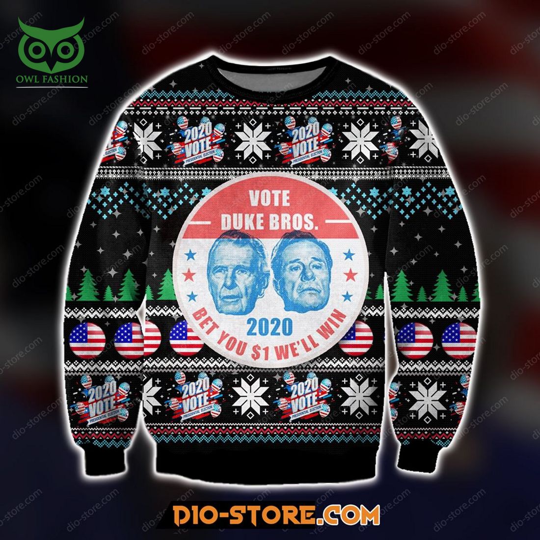 Vote Duke Bros 2020 3d Print Ugly Christmas Sweater - Adult & Kids T-Shirts, Sweatshirts & Hoodies apparel design preview 1