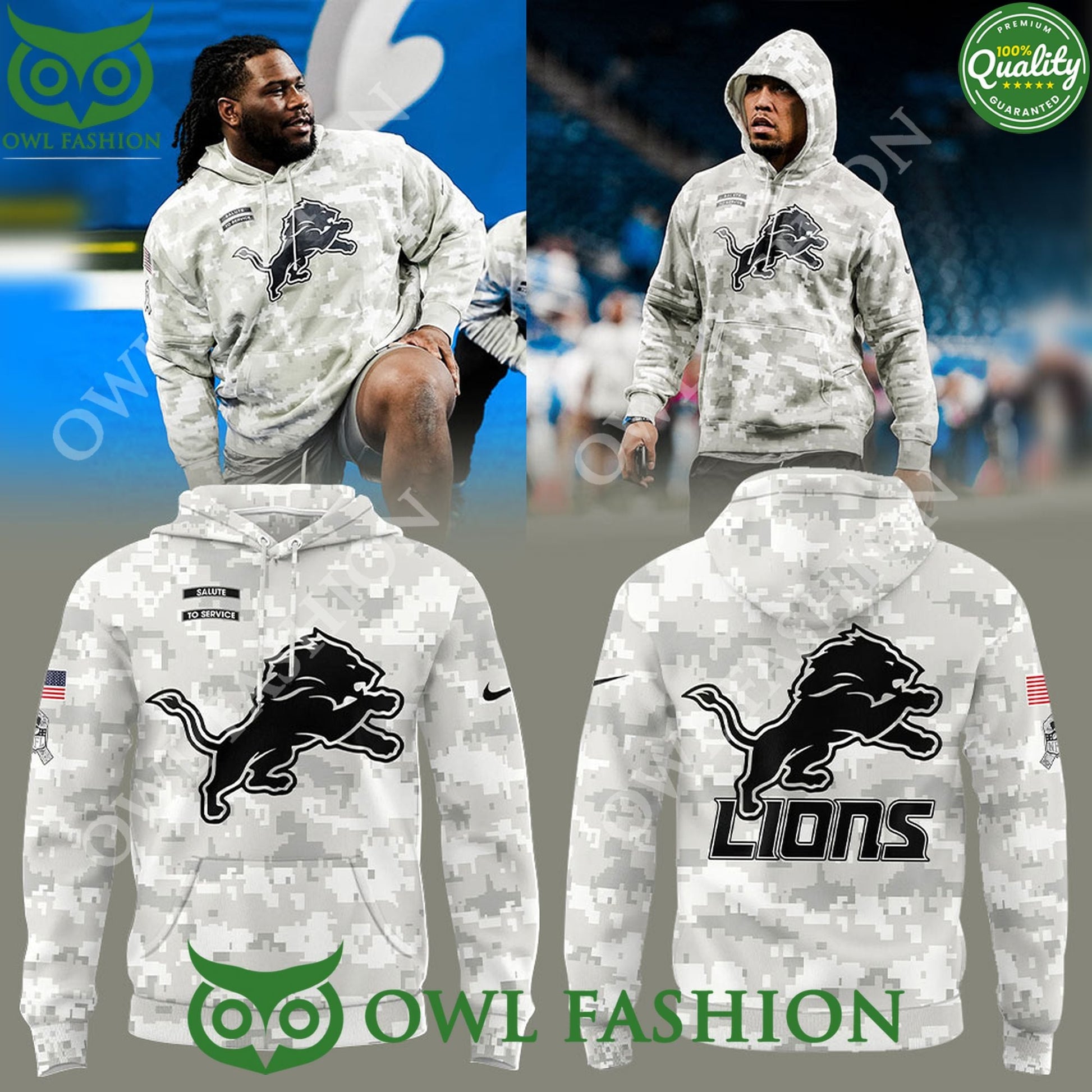 Detroit Lions Salute to Service Veteran White - Adult & Kids T-Shirts, Sweatshirts & Hoodies apparel design preview 1