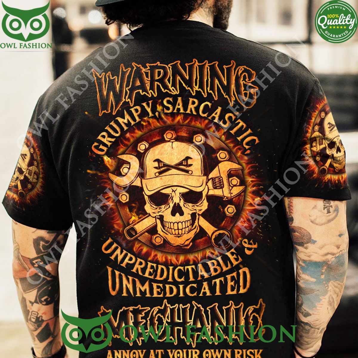 Warning Grumpy Sarcastic Mechanic Skull 3D - Adult & Kids T-Shirts, Sweatshirts & Hoodies apparel design preview 1