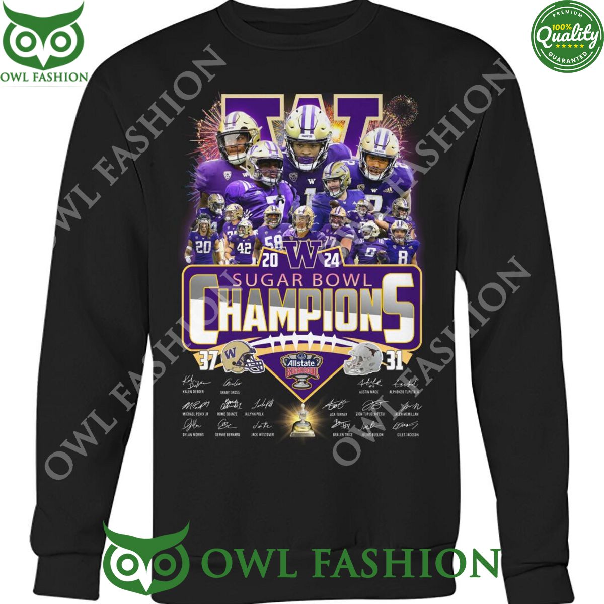 Washington Huskies win Texas Sugar Bowl Champions - Adult & Kids T-Shirts, Sweatshirts & Hoodies apparel design preview 1