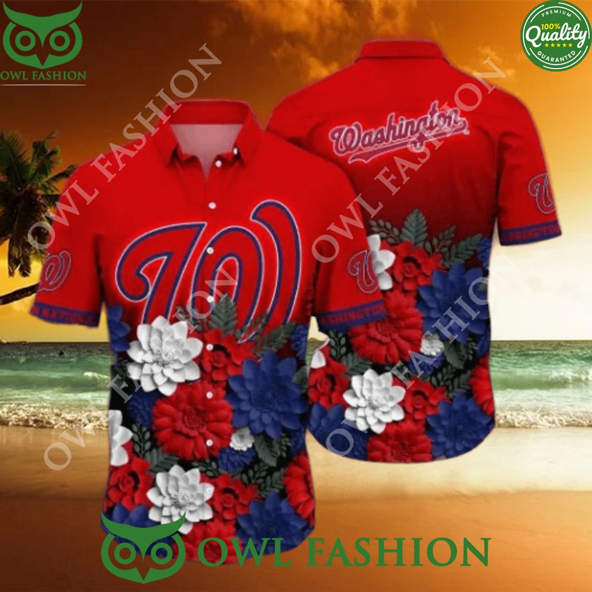 Washington Nationals MLB Flower Floral Hawaiian - Adult & Kids T-Shirts, Sweatshirts & Hoodies apparel design preview 1