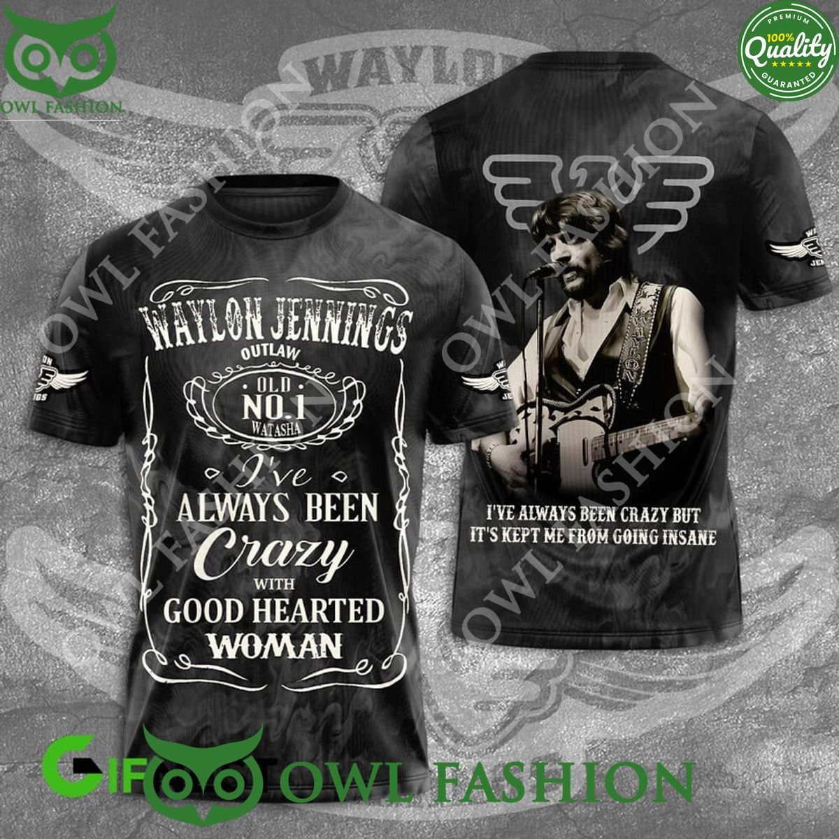Waylon jennings Outlaw No 1 Crazy Hearted Woman Black - Adult & Kids T-Shirts, Sweatshirts & Hoodies apparel design preview 1