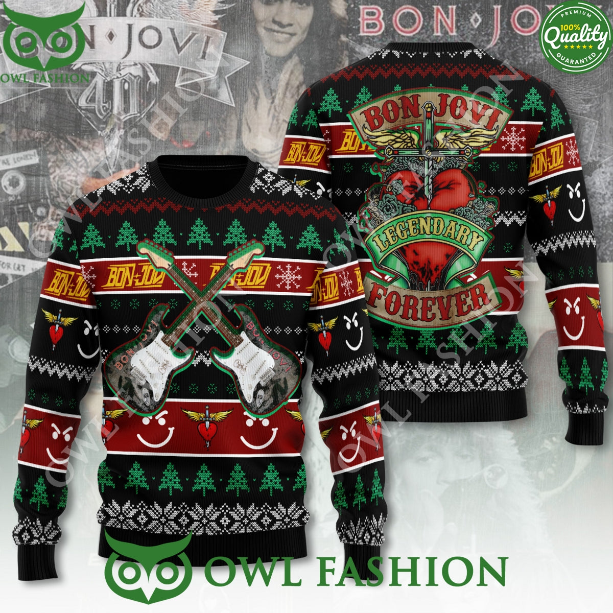 Bon Jovi Symbol Legendary Forever Christmas 3D Ugly - Adult & Kids T-Shirts, Sweatshirts & Hoodies apparel design preview 1