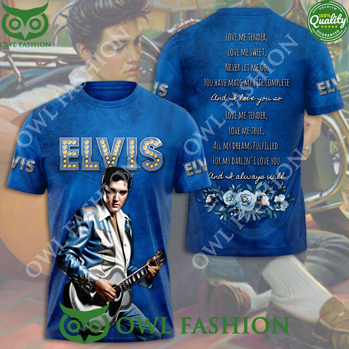 Elvis Presley Love Me Tender Flower 3D - Adult & Kids T-Shirts, Sweatshirts & Hoodies apparel design preview 1