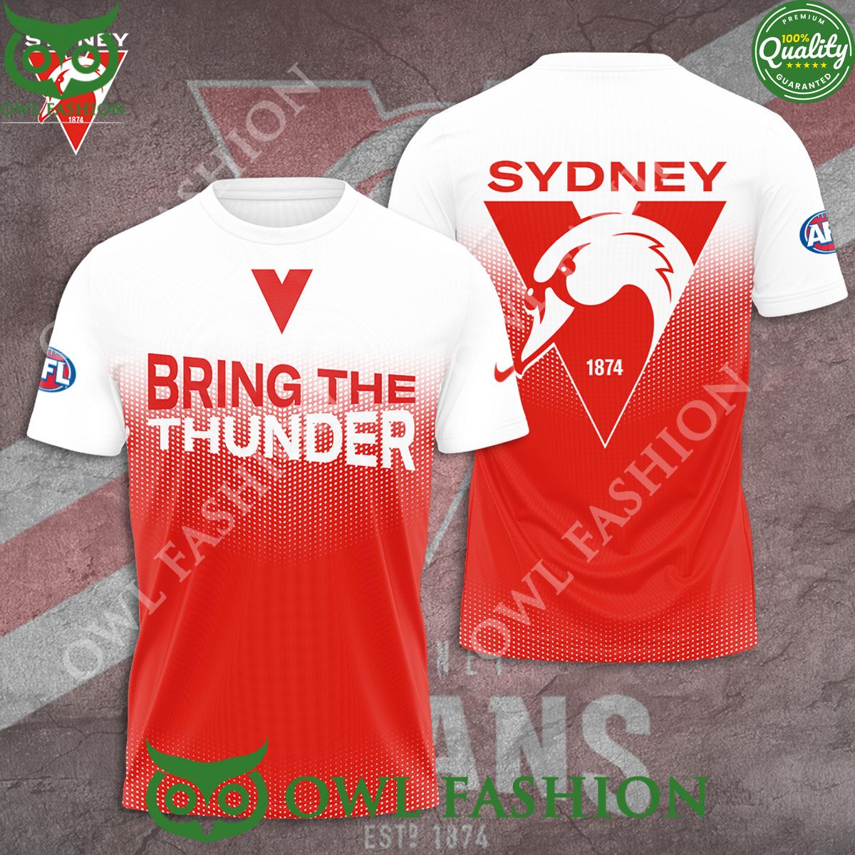 Sydney Swans Bring The Thunder Red White 3D - Adult & Kids T-Shirts, Sweatshirts & Hoodies apparel design preview 1