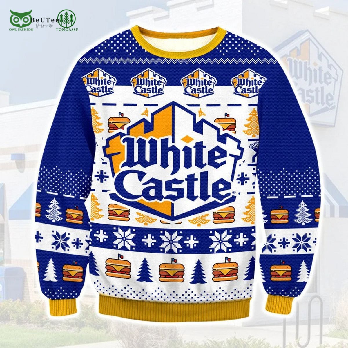 White Castle Burger Pizza Ugly Christmas Sweater - Adult & Kids T-Shirts, Sweatshirts & Hoodies apparel design preview 1