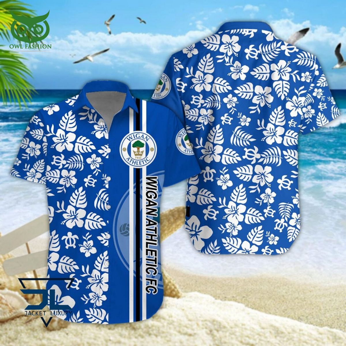 Wigan Athletic FC Logo EPL Championship Hawaiian - Adult & Kids T-Shirts, Sweatshirts & Hoodies apparel design preview 1