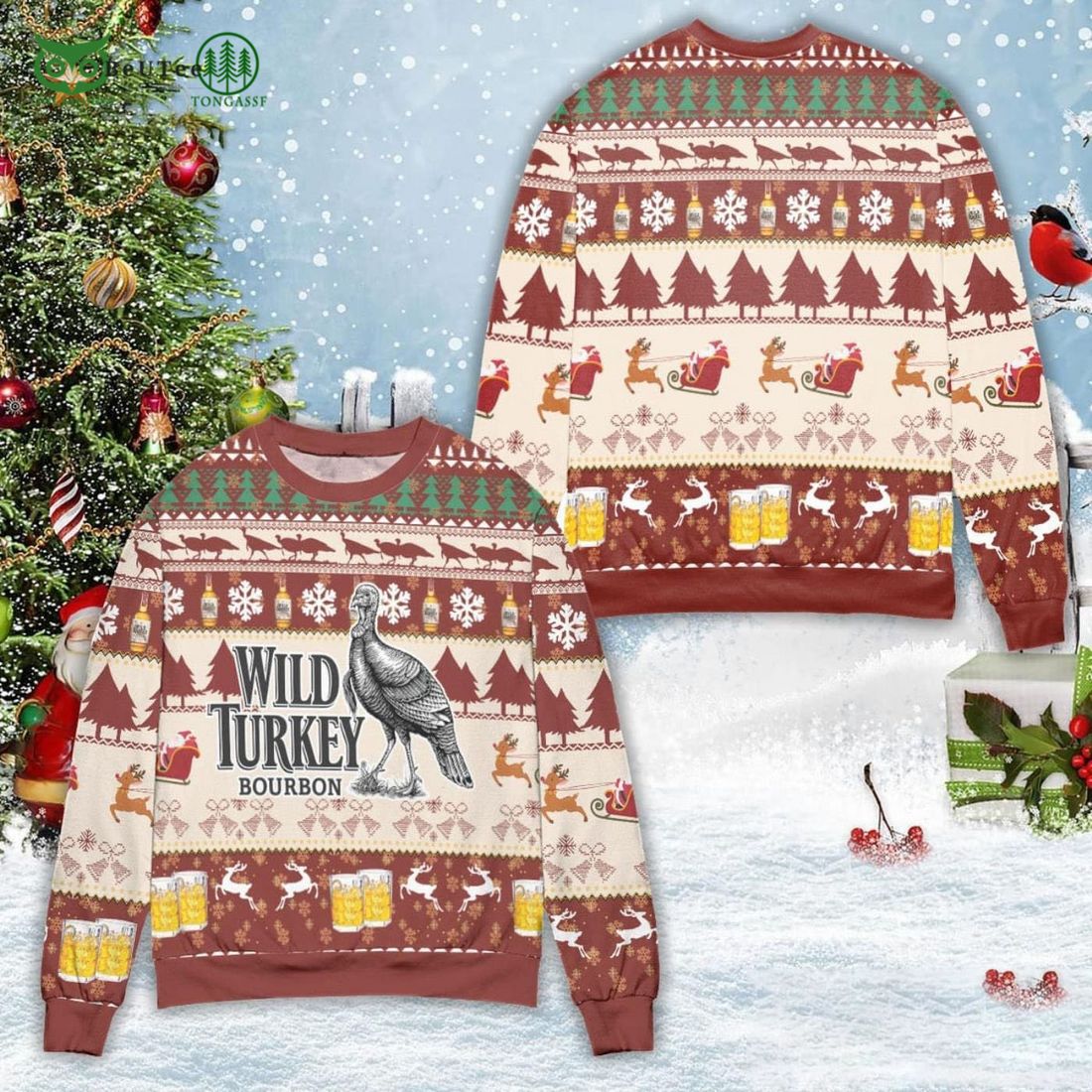 Wild Turkey Bourbon Ugly Christmas Sweater - Adult & Kids T-Shirts, Sweatshirts & Hoodies apparel design preview 1