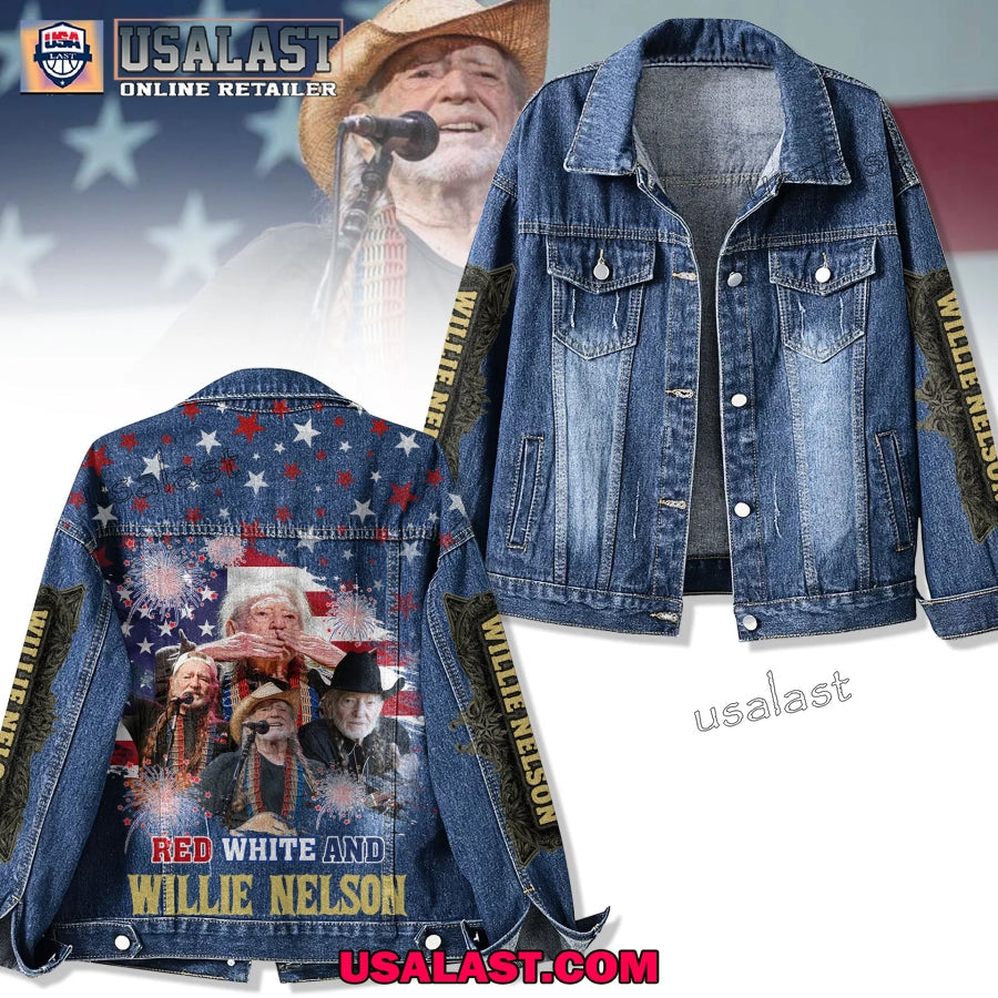 Willie Nelson American Flag Denim Jacket - Adult & Kids T-Shirts, Sweatshirts & Hoodies apparel design preview 1