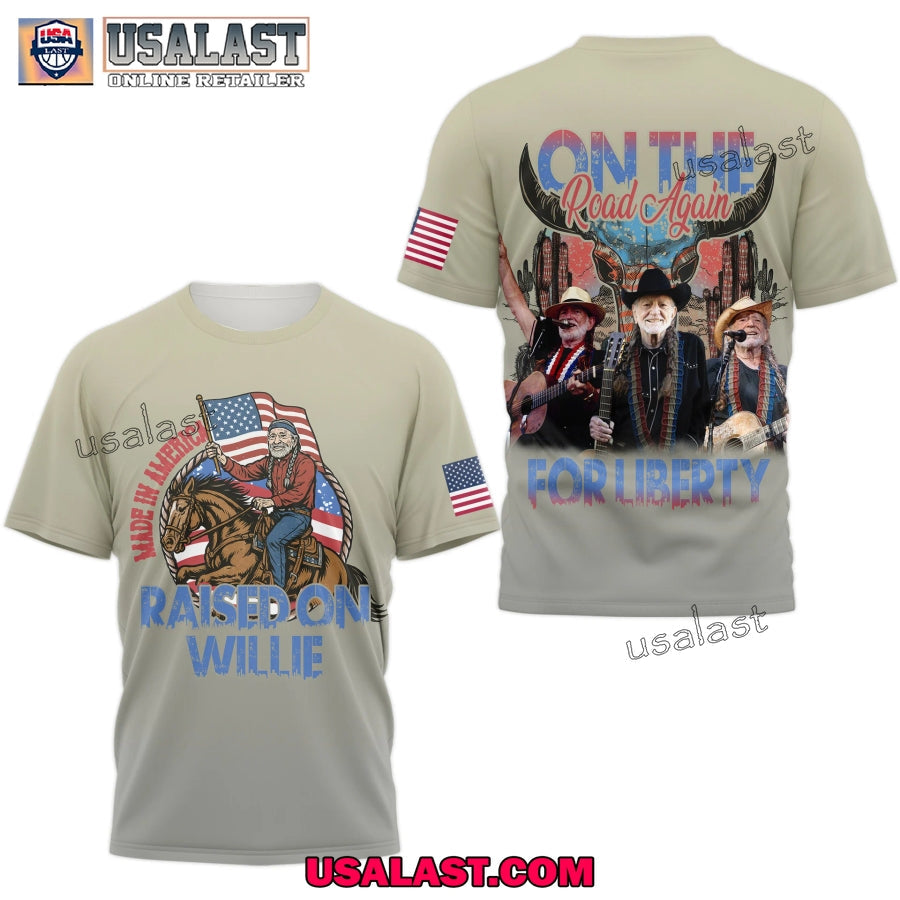 Willie Nelson On The Road Again For Liberty 3D - Adult & Kids T-Shirts, Sweatshirts & Hoodies apparel design preview 1