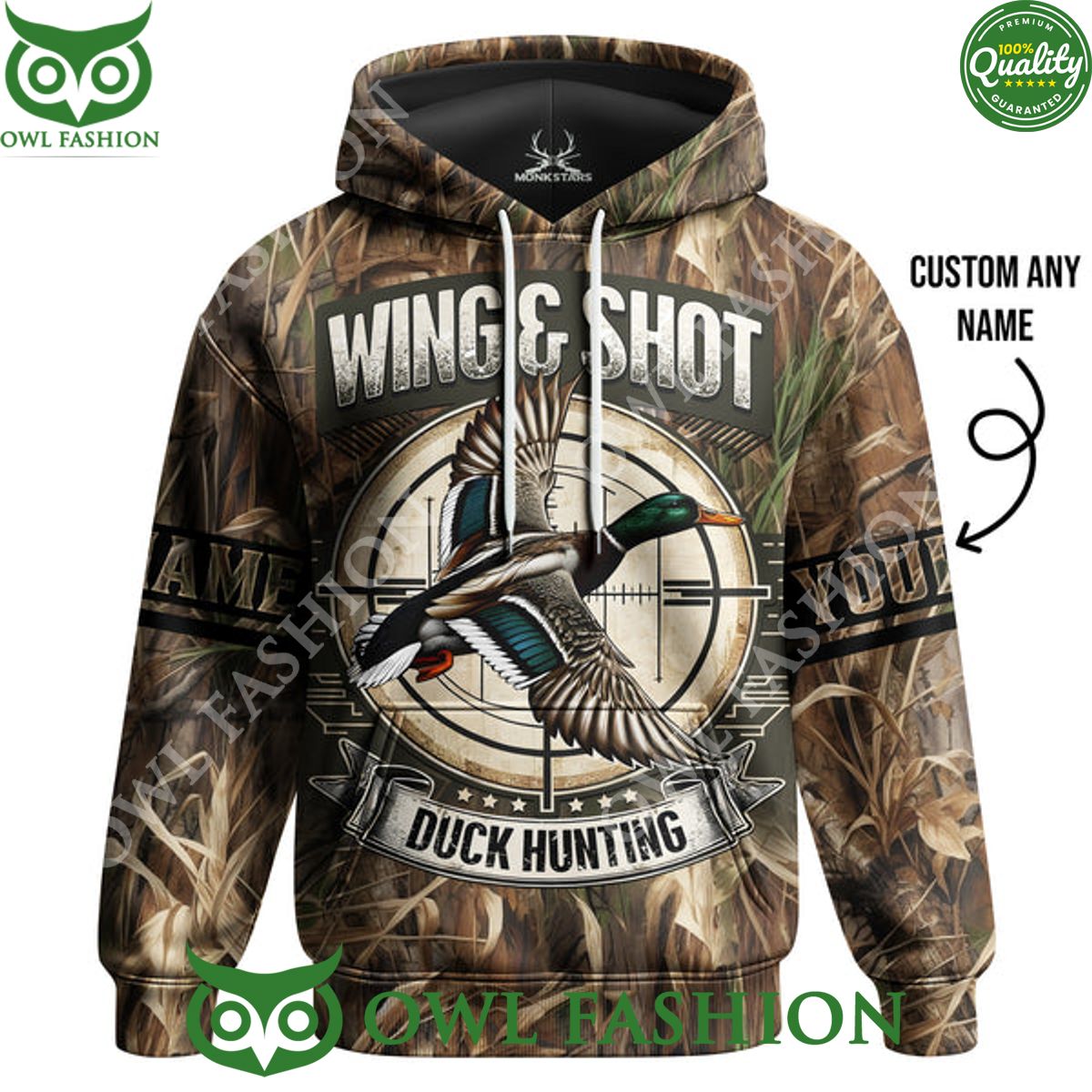 Wing and Shot Duck Hunting Custom Name 3D - Adult & Kids T-Shirts, Sweatshirts & Hoodies apparel design preview 1