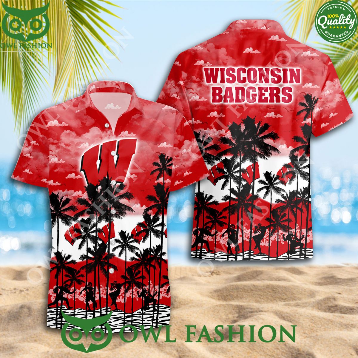 Wisconsin Badgers NCAA Hawaiian Summer Limited - Adult & Kids T-Shirts, Sweatshirts & Hoodies apparel design preview 1