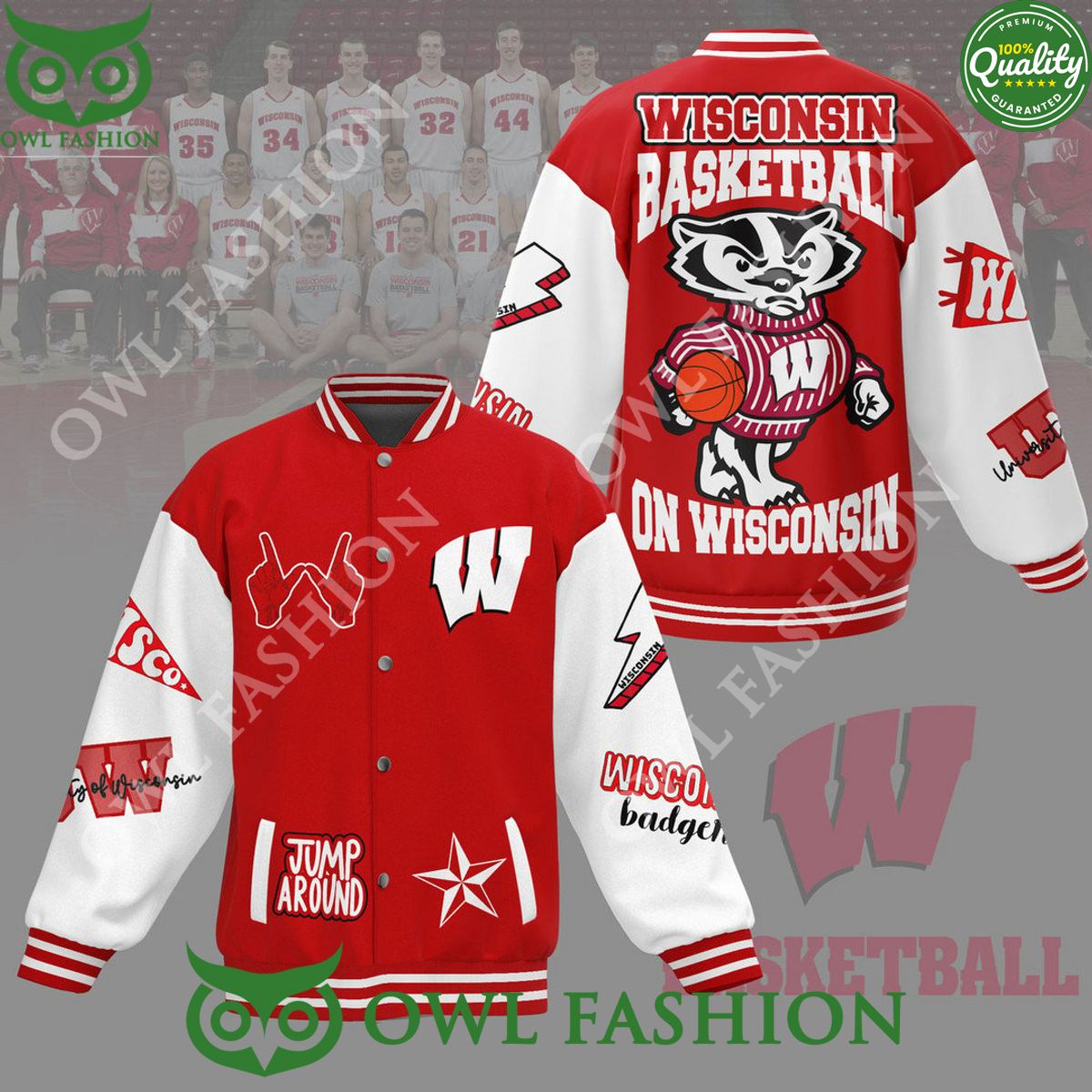 Wisconsin Badgers NCAA Jump Around baseball jacket - Adult & Kids T-Shirts, Sweatshirts & Hoodies apparel design preview 1