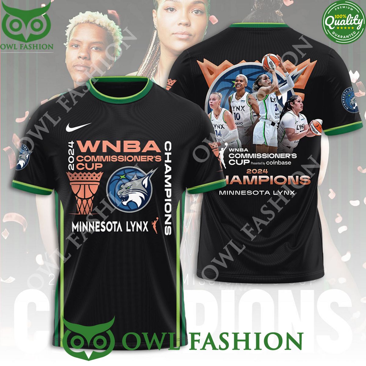 WNBA Commissioner Cup Minnesota Lynx Champion 3D - Adult & Kids T-Shirts, Sweatshirts & Hoodies apparel design preview 1