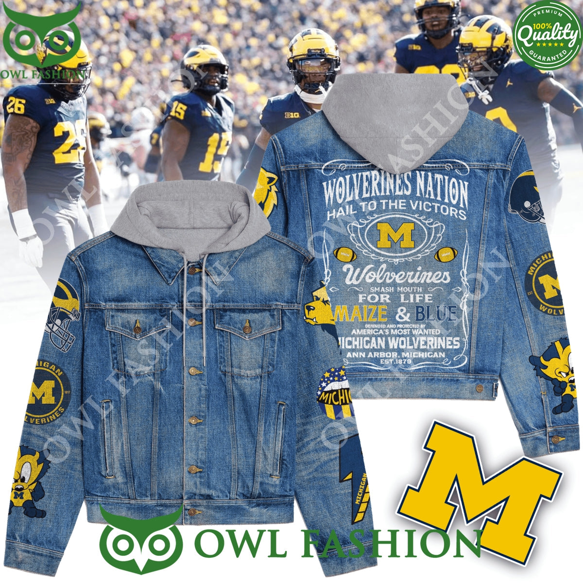 Wolverine Nation Hail To The Victors Denim Jacket - Adult & Kids T-Shirts, Sweatshirts & Hoodies apparel design preview 1