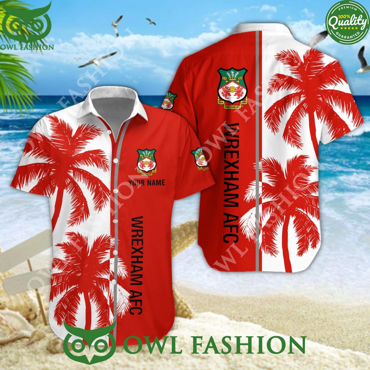 Wrexham AFC EFL Custom Coconut Tree Aloha Limited - Adult & Kids T-Shirts, Sweatshirts & Hoodies apparel design preview 1