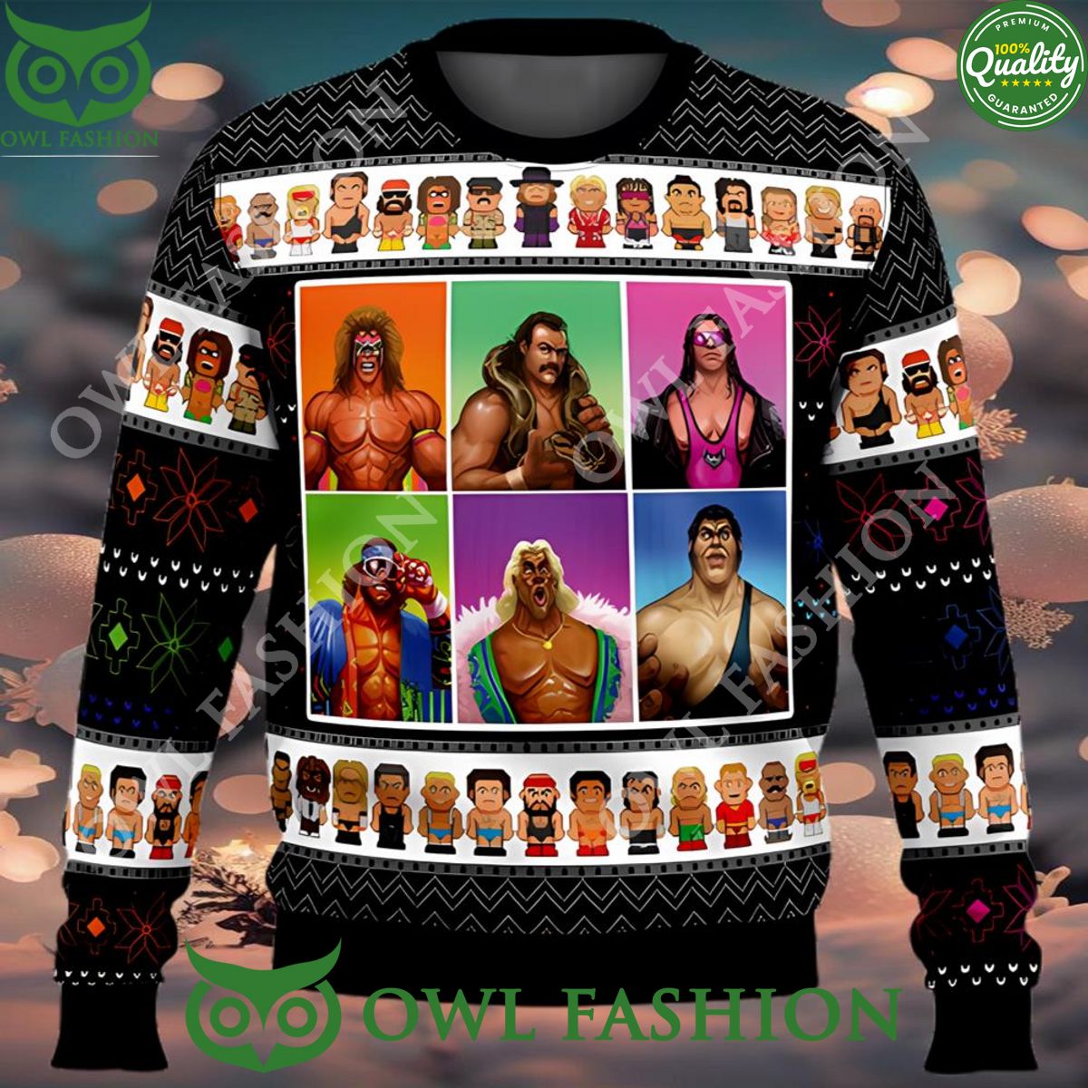 WWF Wrestling Legends Ugly Christmas Sweater Jumper - Adult & Kids T-Shirts, Sweatshirts & Hoodies apparel design preview 1