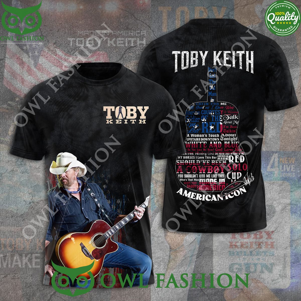Toby Keith American Icon Guitar 3D - Adult & Kids T-Shirts, Sweatshirts & Hoodies apparel design preview 1