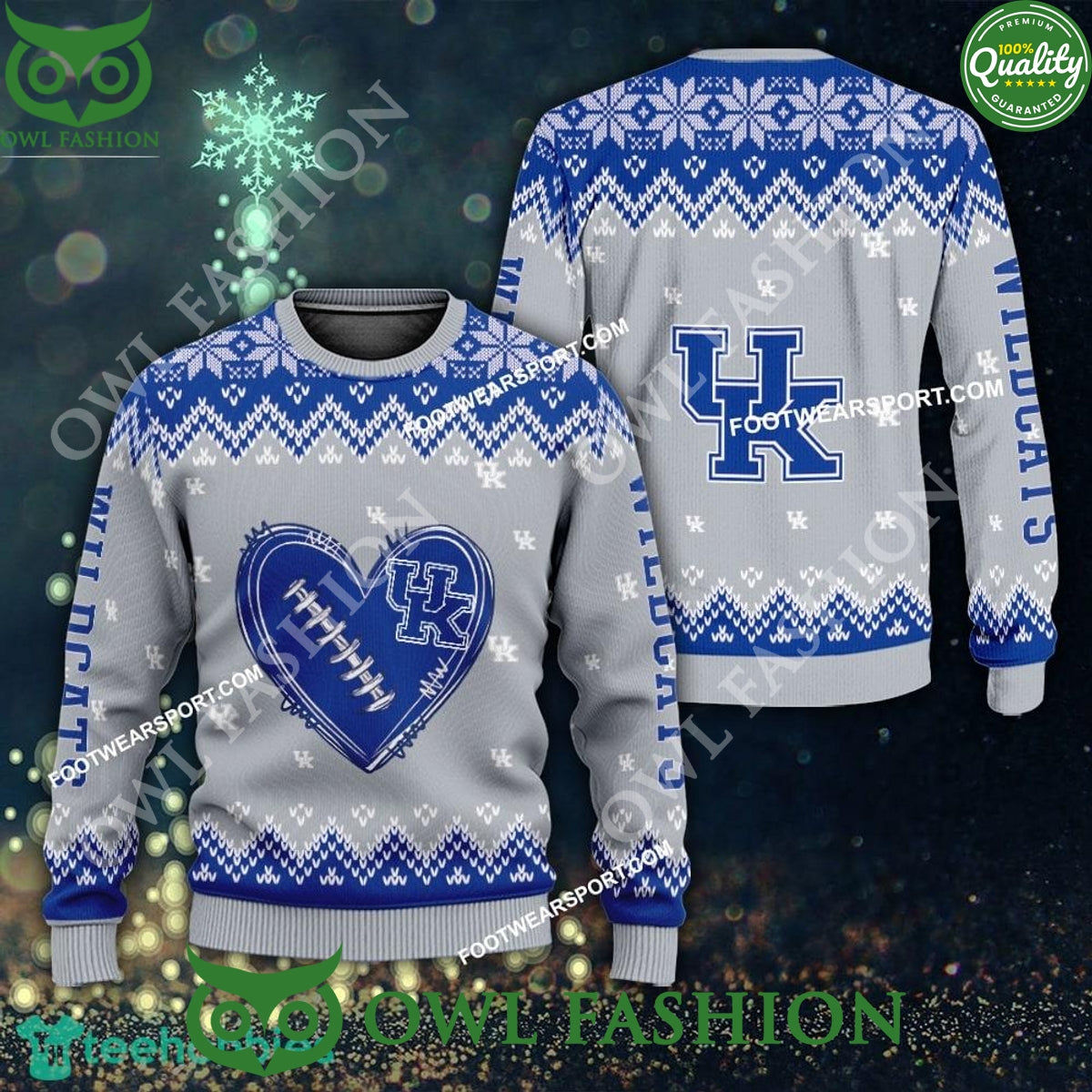 Logo Pattern Heart Football Kentucky Wildcats - Adult & Kids T-Shirts, Sweatshirts & Hoodies apparel design preview 1