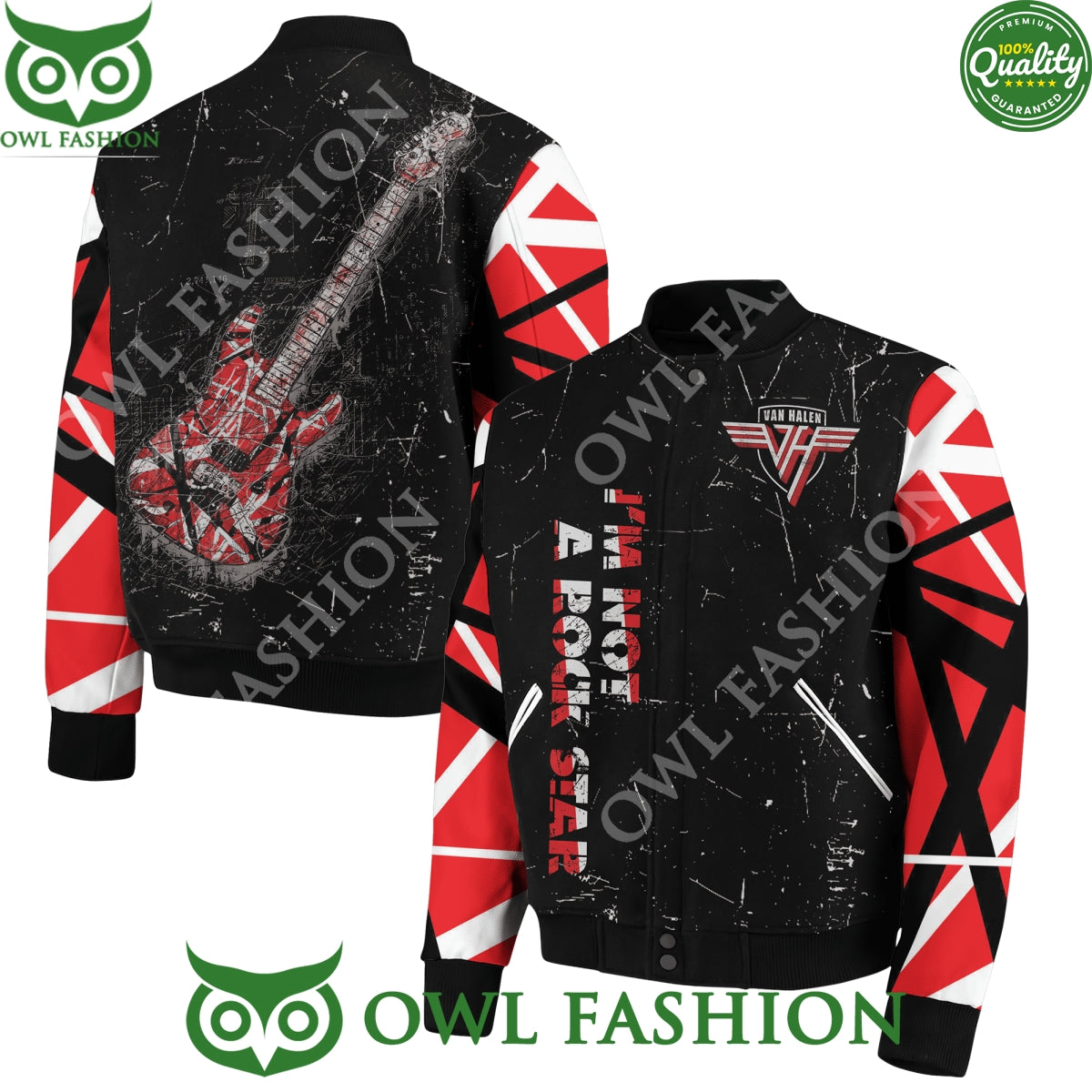 Van Halen I'm Not A Rockstar Black Baseball Jacket - Adult & Kids T-Shirts, Sweatshirts & Hoodies apparel design preview 1