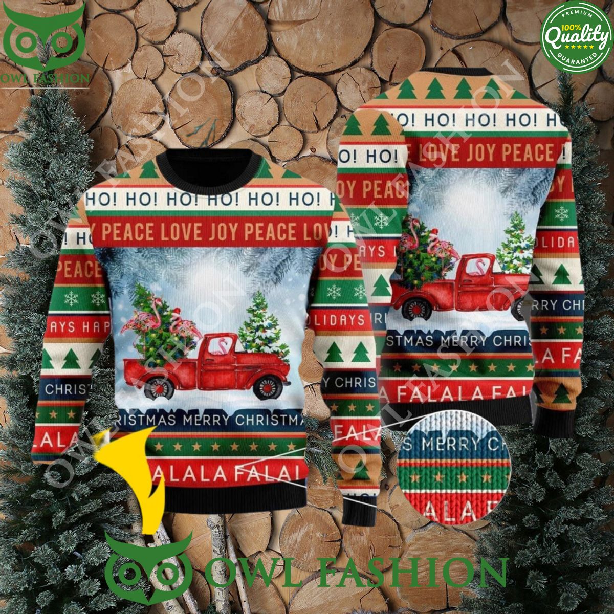 Xmas Flamingos Ride Red Truck Christmas Ugly Sweater - Adult & Kids T-Shirts, Sweatshirts & Hoodies apparel design preview 1