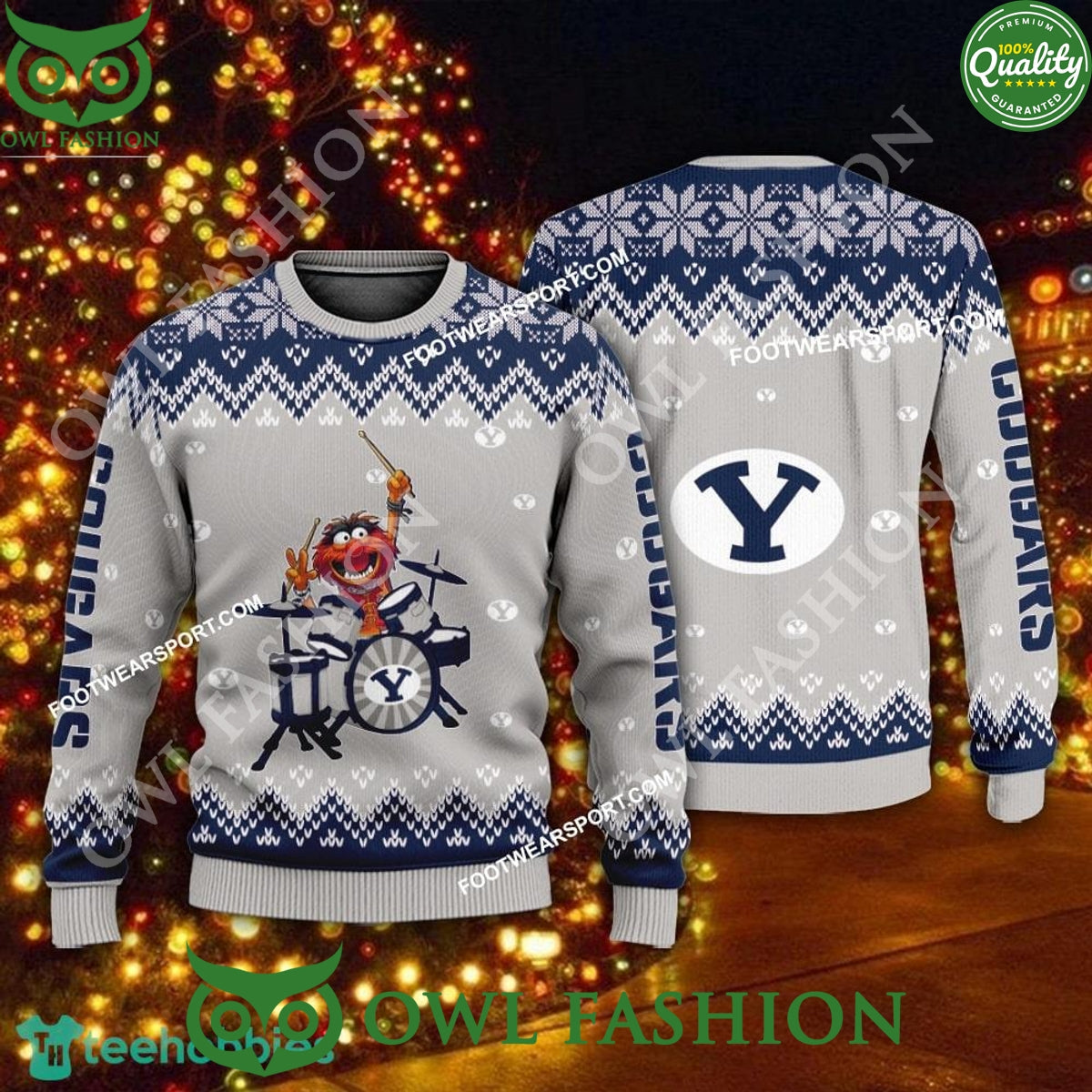 Logo Pattern Muppets Play Drums BYU Cougars Ugly - Adult & Kids T-Shirts, Sweatshirts & Hoodies apparel design preview 1