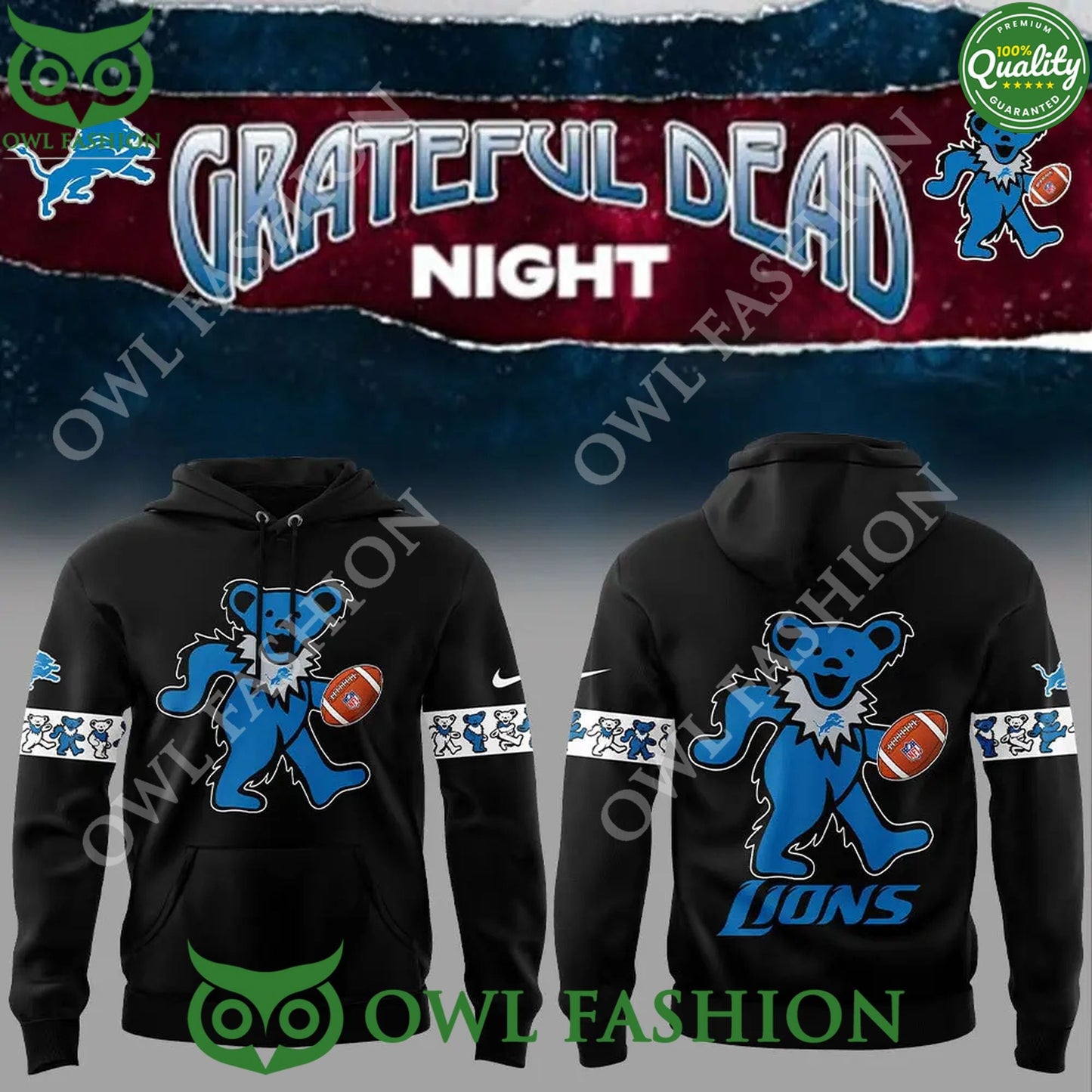 Detroit Lions Grateful Dead Night AOP Football - Adult & Kids T-Shirts, Sweatshirts & Hoodies apparel design preview 1