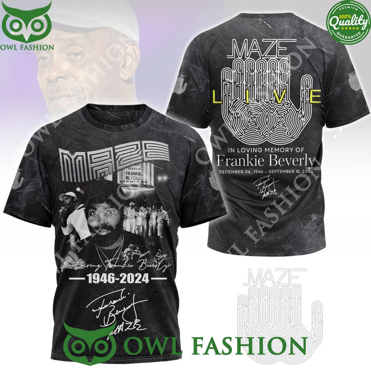 Frankie Beverly in loving of memories 1946 2024 maze - Adult & Kids T-Shirts, Sweatshirts & Hoodies apparel design preview 1